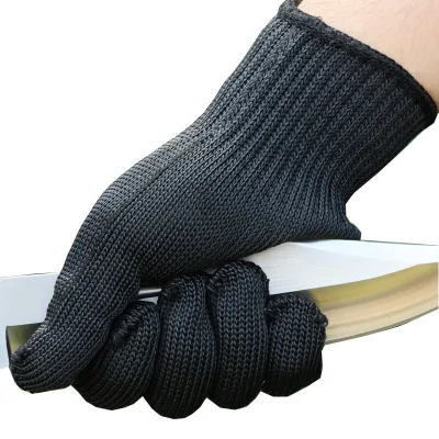 Black Working Safety Gloves Cut Resistant Protective Stainless Steel Wire Butcher HPPE Fiber Knitted Level 5 Anti-Cutting Gloves