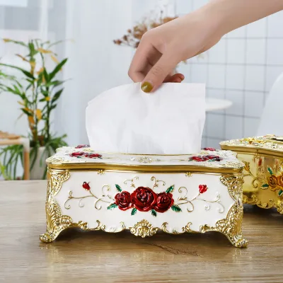 High End European Style KTV Hotel Paper Drawer Box, Rose Tissue Box, Nordic Minimalist Car Mounted Multi-purpose Tissue Box