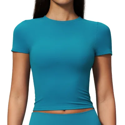 Women High-elastic Breathable Women's Spandex/Nylon Yoga Wear Short-sleeve Form-fitting Slimming Quick-drying T-shirt Sports