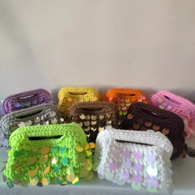 Peiquan New Hand-Knitted Bags Multi-Color Sequin Bags and Striped Clutch Bags
