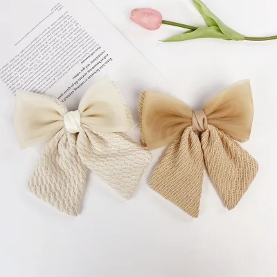 Fashion Women Hair Accessories Silk Satin Fabric Double Layer Big Bow Hairgrip Ribbon Bows Spring Hair Clips