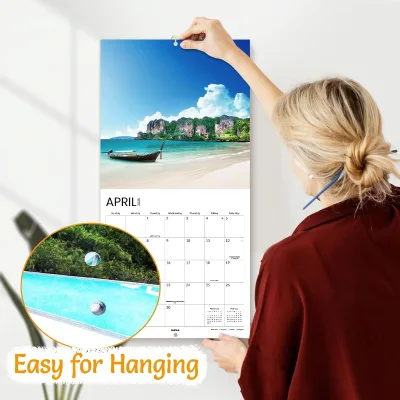 Custom 2025 Large Wall Calendar 12x12" with 16 Months From Now to December 2025, Thick Glossy Paper, 12" X 24" (Open), Beaches