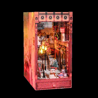 IIECREATE 3D Wooden Puzzle Christmas Promenade DIY Miniature House Wooden Assemble Toys Book Nook