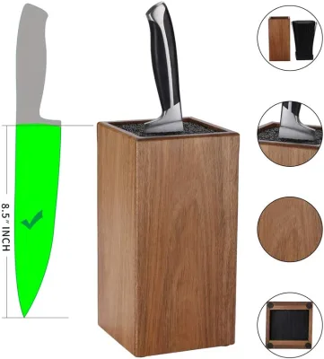 Multi-function Bamboo Knife Block Practical Acacia Wood Knife Holder with Bristles
