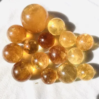 Natural Yellow Iceland Spar Ball Honey Calcite Rainbow Crystal Spheres for Decoration