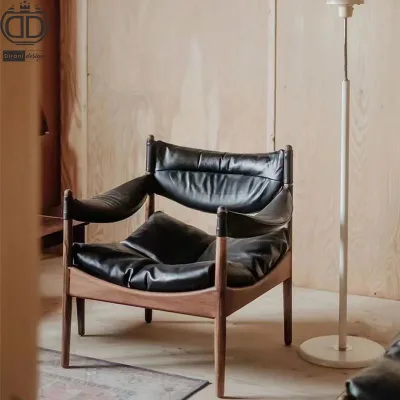 Factory Outlet Contemporary Black Luxury Leather Modern Armchairs Accent Chair in Stock