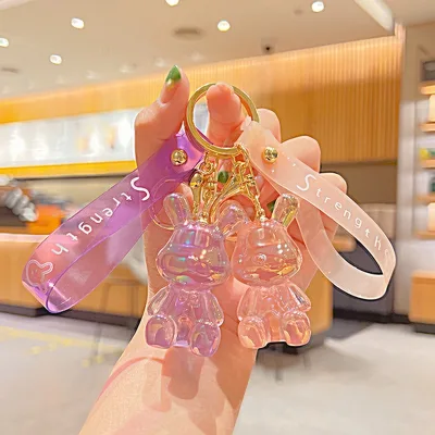 Wholesale 3D PVC Cartoon Crystal Candy Rabbit Key Chain Backpack Pendant Cute Doll Bunny Rabbit Keychain