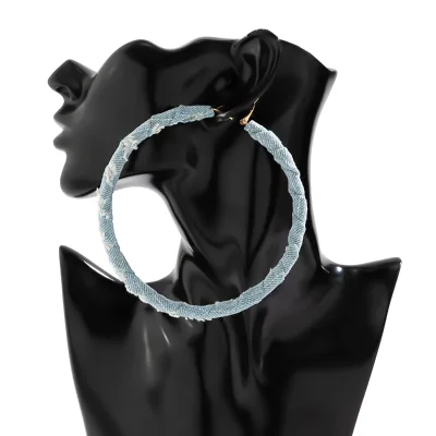 BOYI Fashion Jewelry Retro Exaggerated Denim Printed Fabric Hoop Stud Earring for Women