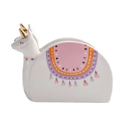 Handmade Animal Napkin Holder- Ceramic White Alpaca Sponge Holder - Cute LLAMA Napkin Holder