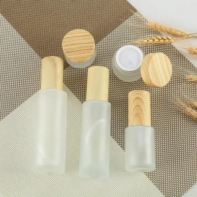 Glass Cream Bottle with Wood Grain Lid