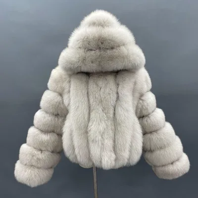 Cheap Wholesale Women Winter Short Cropped Fur Hood Jacket fox Fur Coat