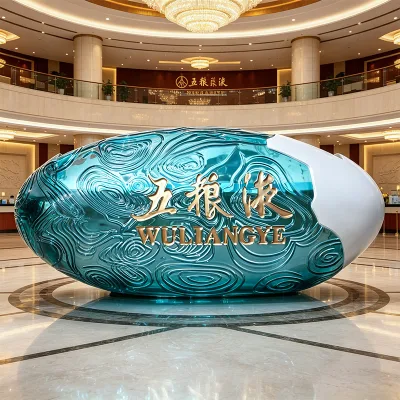Factory Custom Transparent Cyan Resin Egg Shape JINGYUE Brand Sculpture Embossed Water Wave Gold 3D Logo Eco-Friendly Durable
