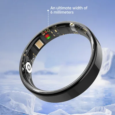 Stainless Steel IP68 Waterproof Ultra Narrow 6mm Smart Ring with Heart Rate & Blood Oxygen Monitor App Control for Men Women