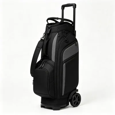 Rolling Golf Travel Bag Black Wheeled Club Carrier with Telescopic Handle Divider Top Shoulder Strap Zip Pockets