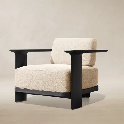 Modern Luxury Outdoor Aluminum Armchair, Minimalist Weatherproof Bouclé Fabric Patio Lounge Chair for Villa Hotel