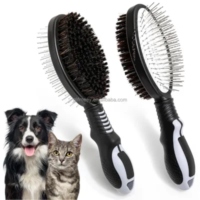 Professional Dog Grooming Combo Brush 2-in-1 Cat Hair Deshedding and Detangling Brush with Dense Nylon Bristles