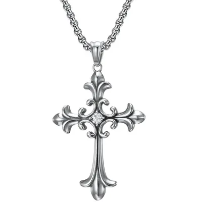 Stainless Steel Necklace Vintage Cross Pendant Necklace Jewelry