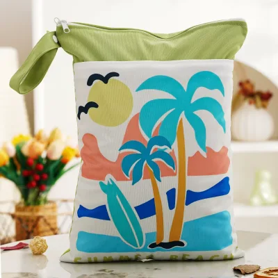 Tropical Surf Palm Printed Waterproof Wet Dry Bag OEM Custom Color Logo Leakproof Zipper Pouch for Summer Beach Vacation