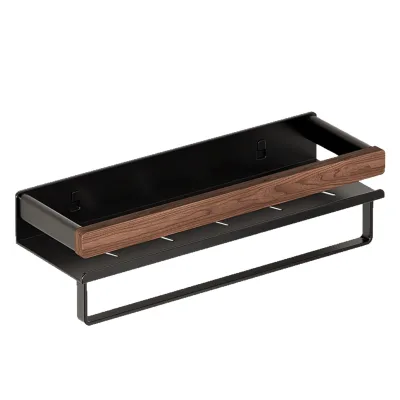 Walnut Wood Hotel Bathroom Shelf Wall-mounted No-drill Toilet Towel Rack Cosmetic Corner Storage Modern Simple Design 2-tier