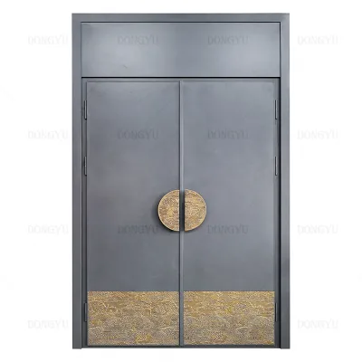 Elegant Chinese-style Garden Design Corrosion Resistant Double Opening Safety Cast Aluminum Entrance Door with Sliding Handle