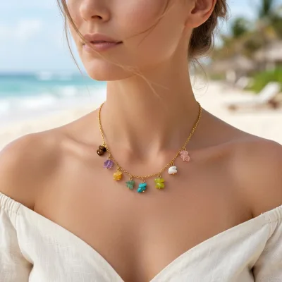 Multi-Pendant Choker Necklace Colorful Natural Gemstone Titanium Steel Stainless Steel Layered Boho Jewelry