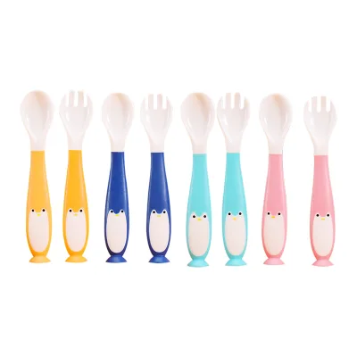 Penguin Cartoon Food Grade PP Baby Spoon with Ergonomically Designed Handle and Variable Flow Straight and Round Shape