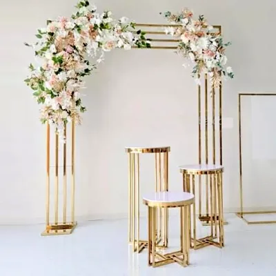 Luxury Modern Gold Metal Adjustable Wedding Backdrop Arch 4-5ft X 6-7ft Stage Decoration for Party Events Carton Packed Birthday