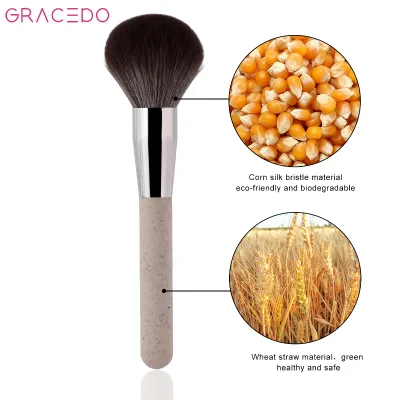 Eco-friendly Wheat Straw Handle Makeup Brush Biodegradable Corn Silk Bristle Vegan Powder Brush Sustainable Beauty Tool Kit