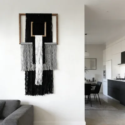 Geometric Framed Mid-Century Modern Decor Neutral Layered Woven Wall Art for Contemporary Living Spaces