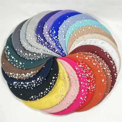 MOQ 1 Cross-border Bestseller Korean-style Beret Pearls Rhinestones Womens Autumn/winter Pumpkin Hat British-style Vintage