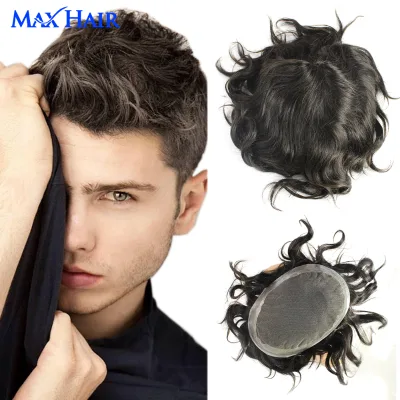 MaxHair Protese Capilar Masculina Men Toupee 100% Indian Human Hair Toupee Replacement System Glue Wigs for Men Hair Toupee