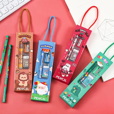 5Pcs Children'S Christmas Pencil Stationery Handheld Five Learning Set Gift Box Kindergarten Birthday Party Back to School Gifts