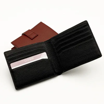 Custom Best Selling Black Color High Quality Soft Pebble Genuine Leather Credit Card Men Wallet
