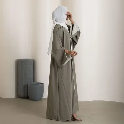 Custom Open Abaya Women Muslim Dress Elegant Double Faced Abaya Modest Islamic Kimono for Eid 2026 Wholesale Custom Colors