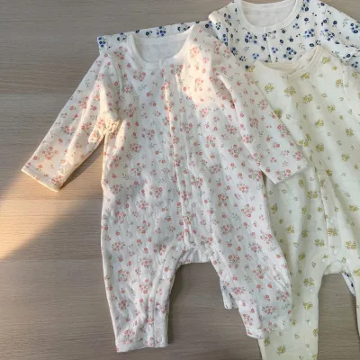 Meet European Standards Print Organic Cotton Baby Sleepsuits Button Long Crawling Air-Conditioned Pajamas
