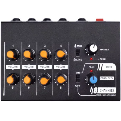 CSL Audio OEM Portable Pocket Karaoke 8 Channel DJ Mini Audio Sound Mixer with Reverb Effect for PC Recording Band Mixing