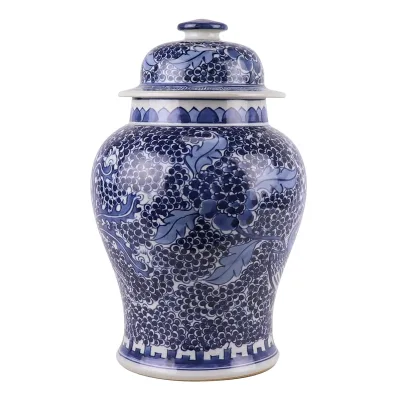 RZCM05-D Antique Phoenix Ceramic Storage Holder Blue and White Twisted Porcelain Temple Ginger Jars with Cover