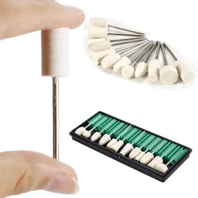 High Quality 12Pcs Wool Felt Nail Drill Bits Set with Multi Shape Polishing Buffing Bits for Acrylic Nails Gel Polish Polishing