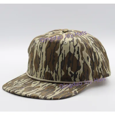 5 Panel Outdoor Casual Hunting Rope Hat Unstructured Snapback 100% Cotton Customized Logo Hat