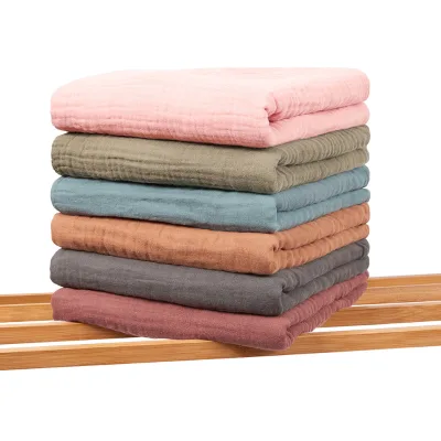 Solid 100% Cotton Plain Color Bubble Gauze Bath Towel Muslin Blanket Baby Child Bath Towel Cover Blanket