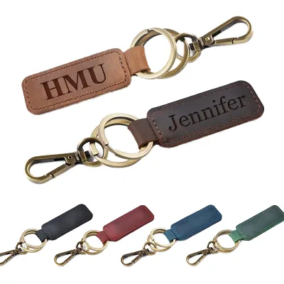 Luxury Designer Keychain Holder Blank Genuine Leather Keychains with UV Printing Made From Alloy Metal Plastic