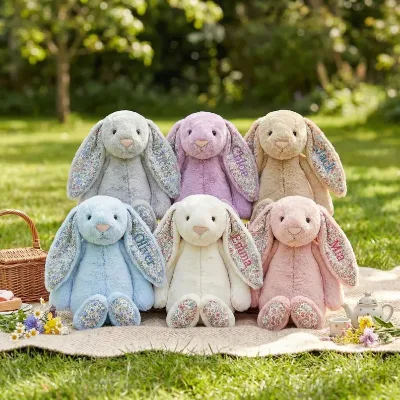 Personalized Custom Name Embroidery Bunny Plush Toy Floral Long Ear Rabbit Stuffed Animal Soft Baby Comfort Doll Easter Gift