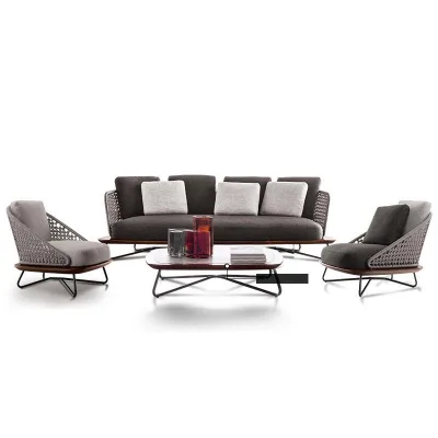 Modern Outdoor PE Rattan Garden Furniture Set Sofa with Rope Design for Patio Living Room Courtyard Hotel or Apartment