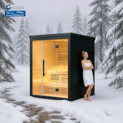 Snow Peak Outdoor Sauna Hemlock Wood Interior 8mm Tempered Glass Electric Heater for Alpine Ski Chalet Winter Wellness Retreat