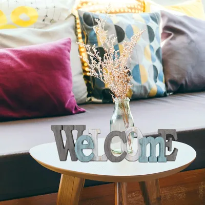 Modern Wooden Welcome Logo Letter Character Wall Art Metal Handicraft Decoration