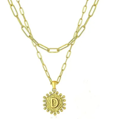 Women's Hexagonal Letters Pendant Necklace Stainless Steel Cross-Border 26 Letters Necklace
