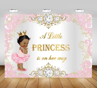 7x5ft Royal Princess Baby Shower Backdrop Pink Silver Diamond Baby Shower Background Vinyl Girl's Baby Shower Party Banner