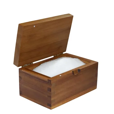 Rectangular Salt Box Natural Acacia Wood Box for Keeping Favorite Seasonings Wood Salt Box with Flip Lid Wood Salt Cellar