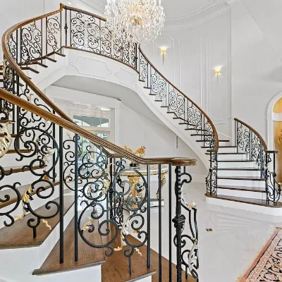 Modern Stair Design Metal Wrought Iron Balustrade Smart Steps Wood Steps Staircase for Sale