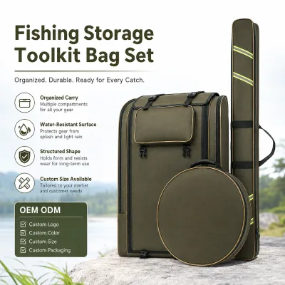 OEM Custom Large Oxford Cloth Waterproof Fishing Backpack 3 Piece Set with Gear Rod and Chair Bags for Anglers